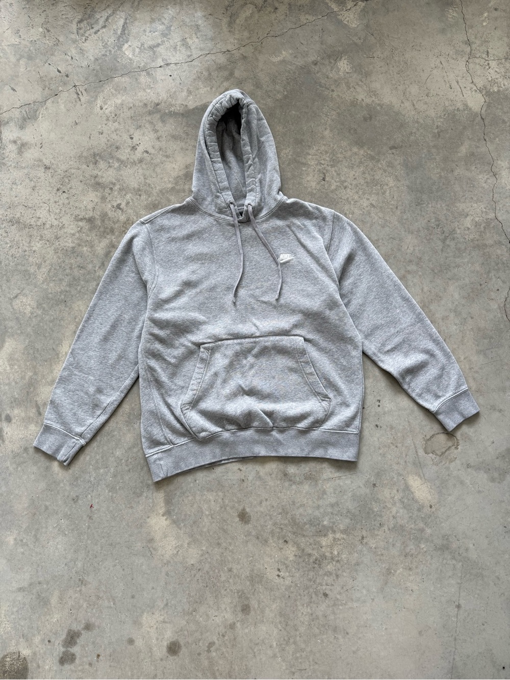 Nike Light Gray Pullover Hoodie with Hood and Drawstrings